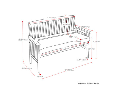 white Wood Bench with Back Miramar Collection measurements diagram by CorLiving#color_miramar-washed-white