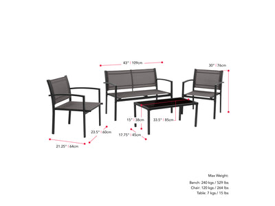 grey Metal Outdoor Conversation Set, 4pc Everett Collection measurements diagram by CorLiving#color_grey