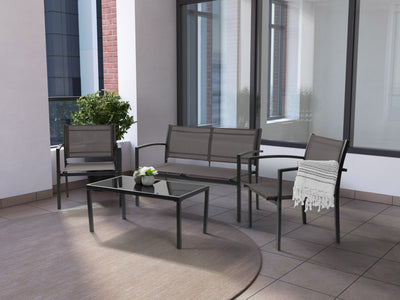 grey Metal Outdoor Conversation Set, 4pc Everett Collection lifestyle scene by CorLiving#color_grey