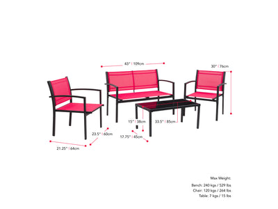 red Metal Outdoor Conversation Set, 4pc Everett Collection measurements diagram by CorLiving#color_red