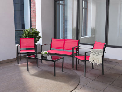 red Metal Outdoor Conversation Set, 4pc Everett Collection lifestyle scene by CorLiving#color_red