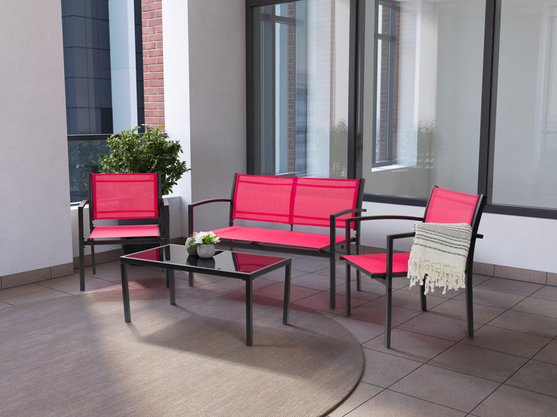 red Metal Outdoor Conversation Set, 4pc Everett Collection lifestyle scene by CorLiving