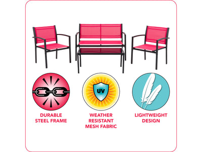 red Metal Outdoor Conversation Set, 4pc Everett Collection infographic by CorLiving#color_red