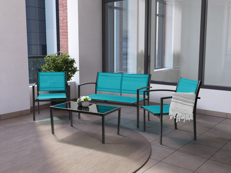 teal Metal Outdoor Conversation Set, 4pc Everett Collection lifestyle scene by CorLiving