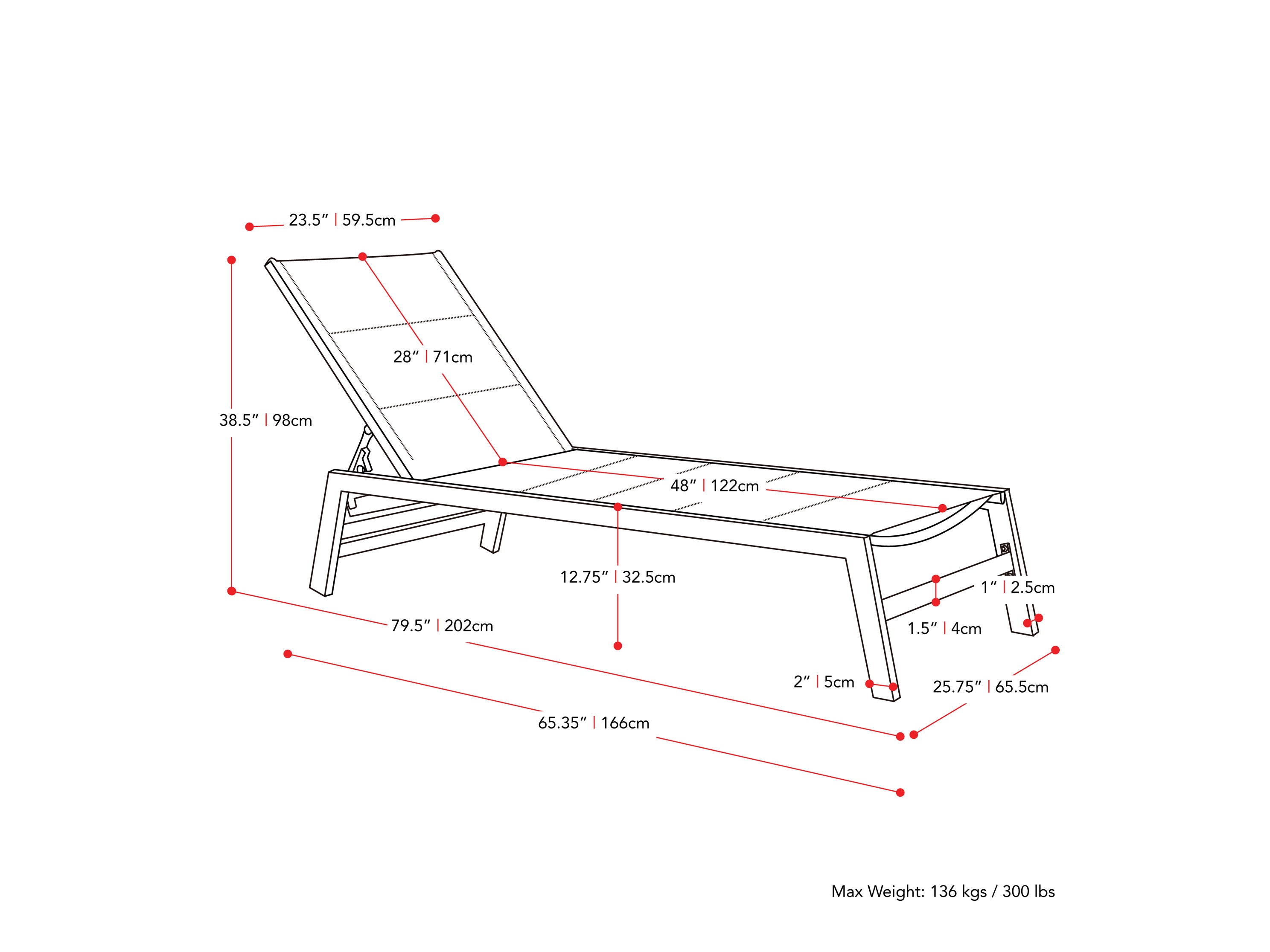 taupe Reclining Lounge Chair Jasper Collection measurements diagram by CorLiving#color_taupe