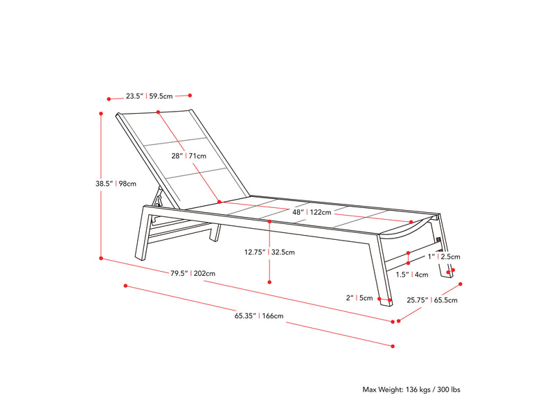 grey Reclining Lounge Chair Jasper Collection measurements diagram by CorLiving