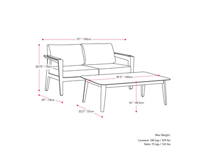 grey and white Metal Patio Set, 4pc Liam Collection measurements diagram by CorLiving#color_grey-and-white