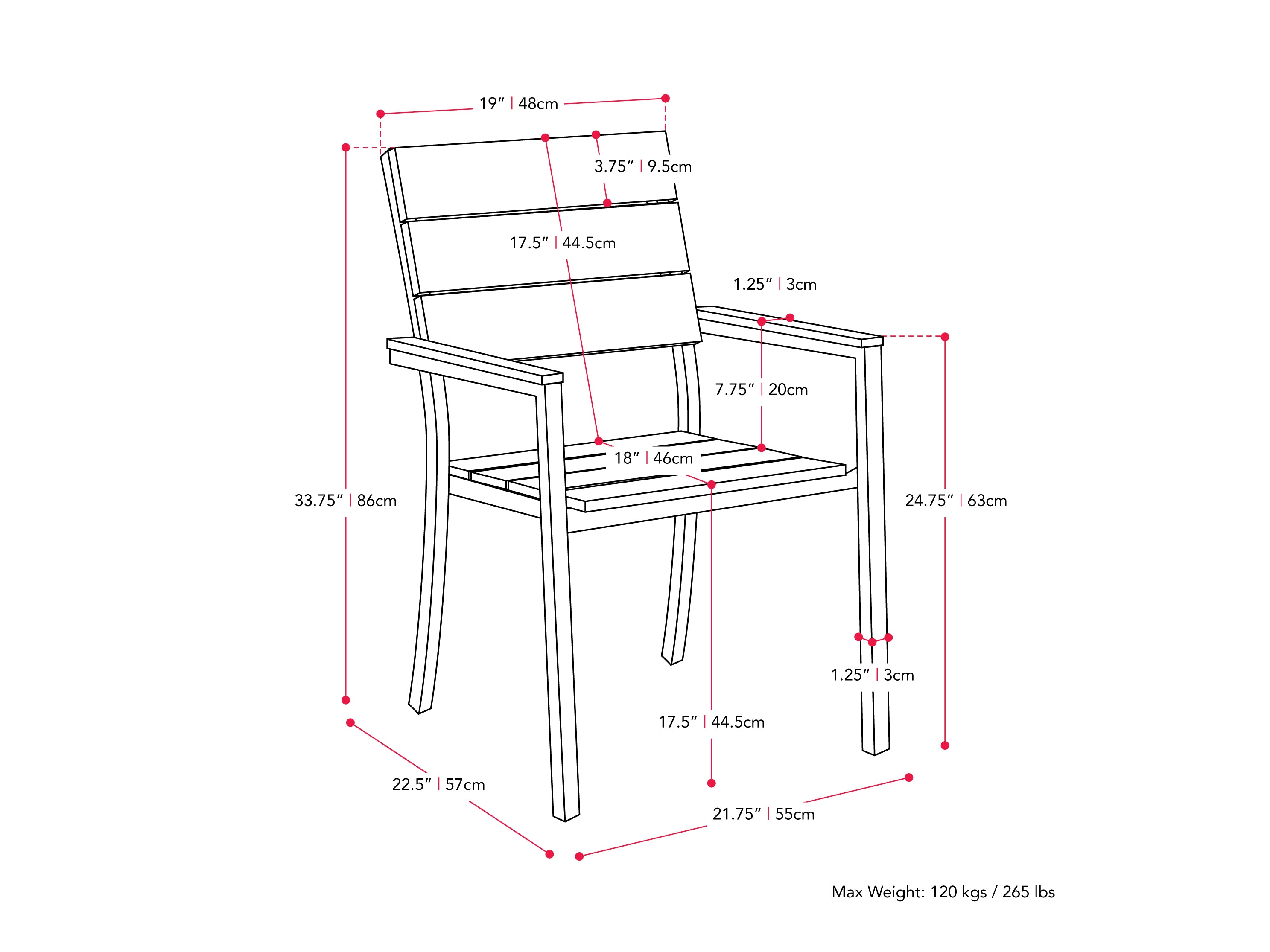 grey Patio Chairs, Set of 4 Gallant Collection measurements diagram by CorLiving#color_grey