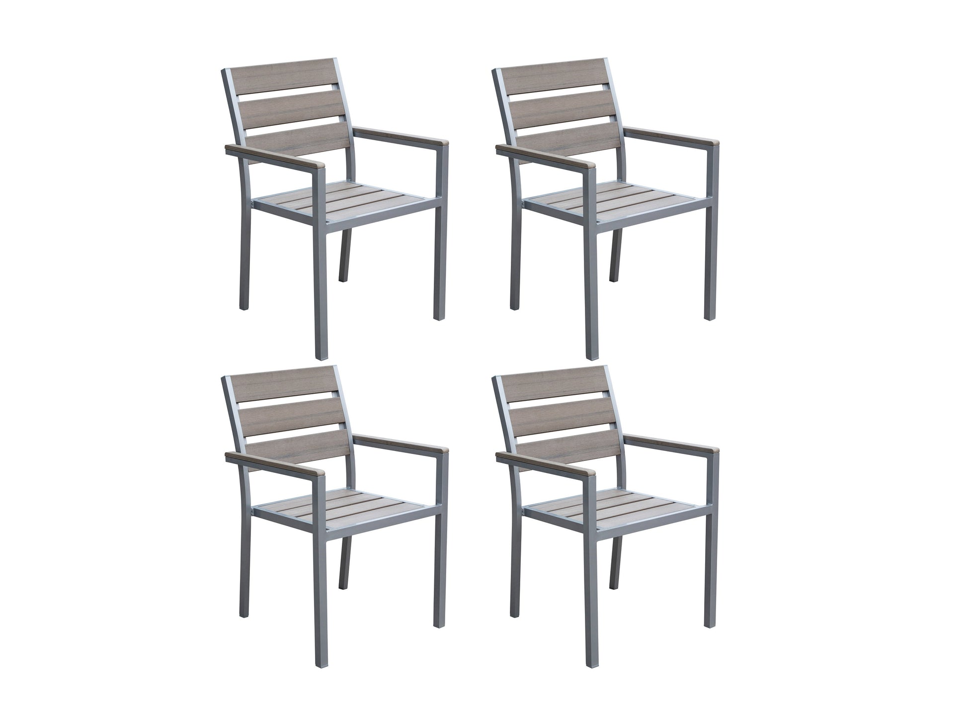 Outdoor patio dining set with 4 cushioned chairs and a rectangular wooden table, featuring a natural wood finish and black metal frames, perfect for garden or backyard dining.