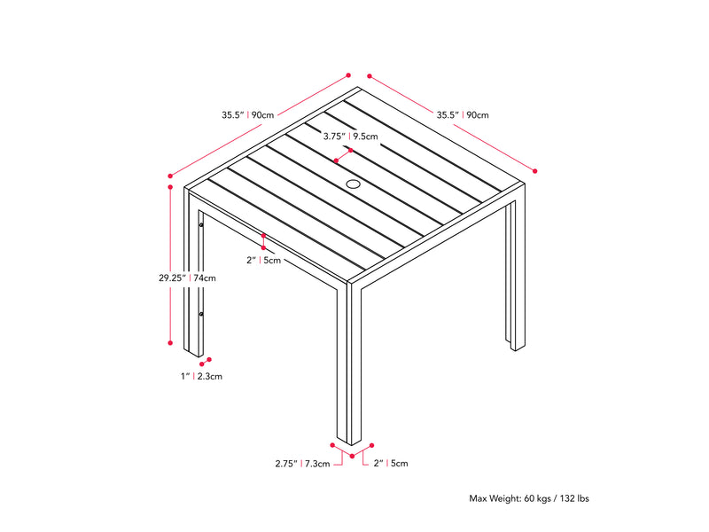 grey Square Outdoor Dining Table Gallant Collection measurements diagram by CorLiving