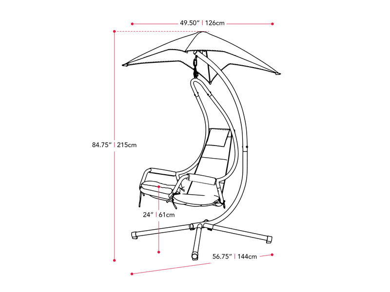 light grey Swing Lounge Chair Kingsley Collection measurements diagram by CorLiving