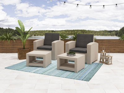 black and beige weave Outdoor Chairs with Ottoman, 4pc Patio Set Adelaide Collection lifestyle scene by CorLiving#color_black-and-beige-weave