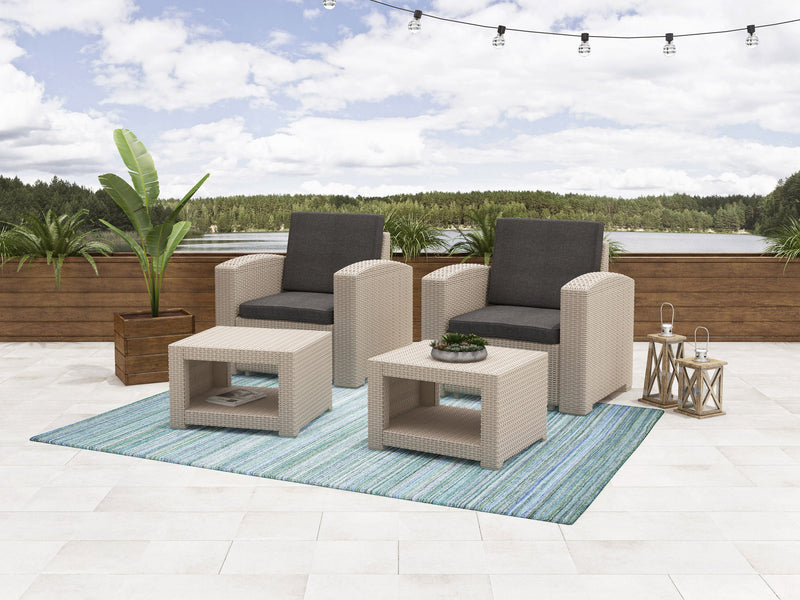 black and beige weave Outdoor Chairs with Ottoman, 4pc Patio Set Adelaide Collection lifestyle scene by CorLiving