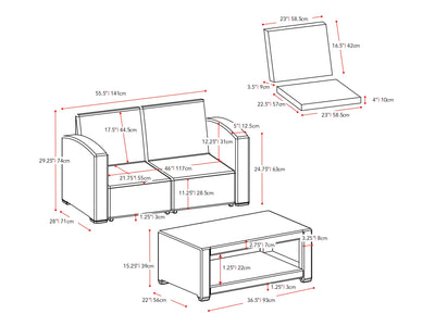 black and beige weave 6 Piece Patio Set Adelaide Collection measurements diagram by CorLiving#color_black-and-beige-weave