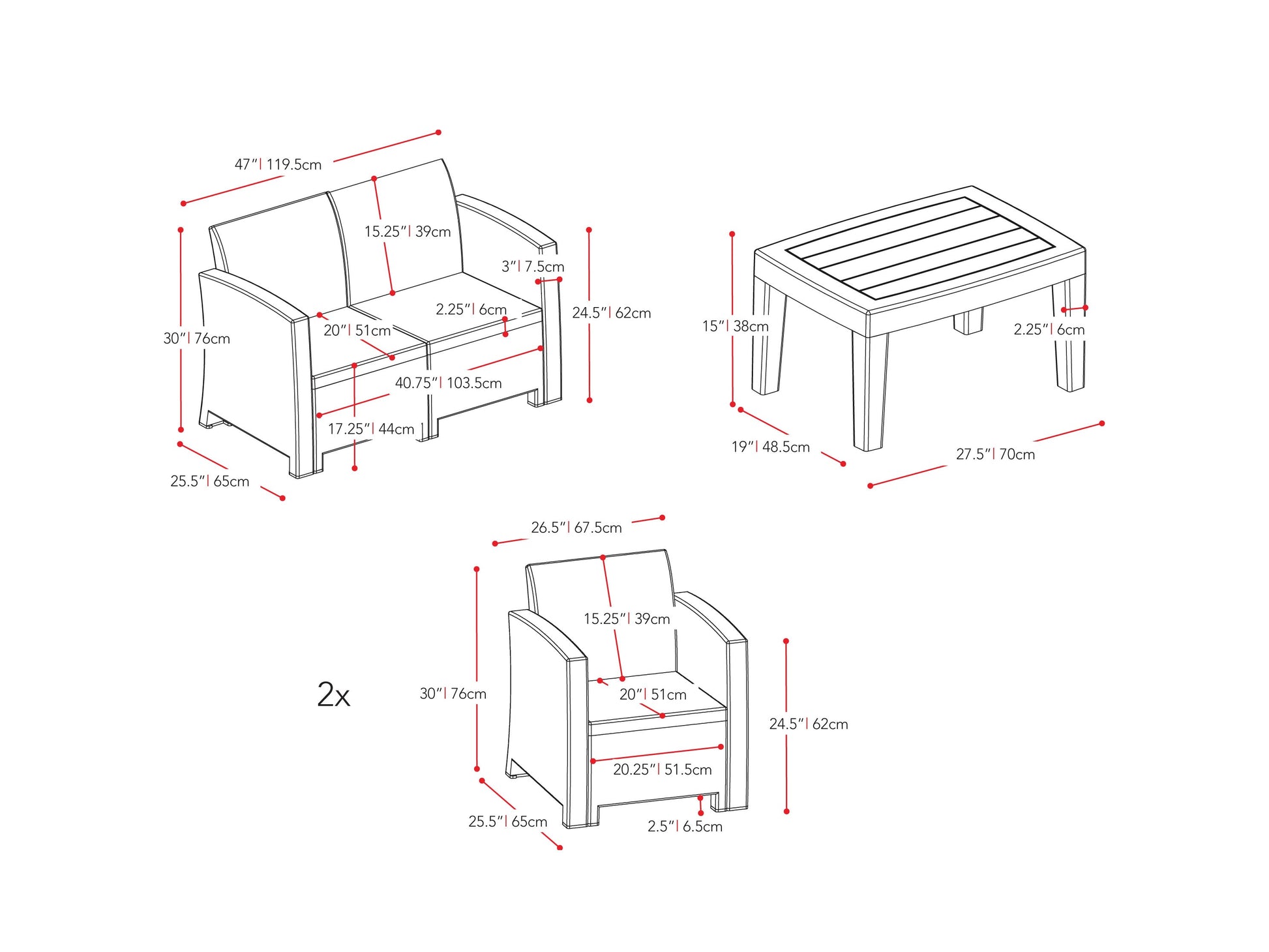 Gray 4-piece outdoor patio conversation set with cushioned seats and backrests, featuring a modern design with aluminum frames and weather-resistant wicker, includes a loveseat, two chairs, and a glass-top coffee table.