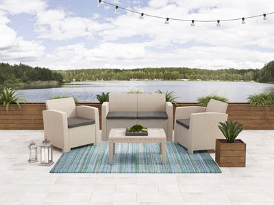 black and beige weave Outdoor Conversation Set, 4pc Adelaide Collection lifestyle scene by CorLiving#color_black-and-beige-weave