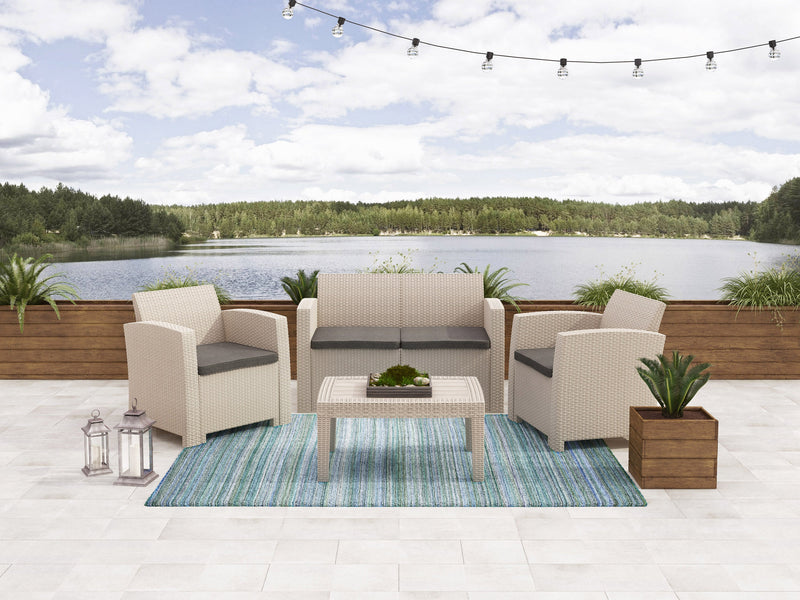 black and beige weave Outdoor Conversation Set, 4pc Adelaide Collection lifestyle scene by CorLiving