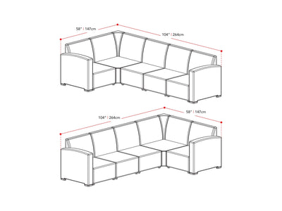 black and grey Outdoor Wicker Sectional Set, 6pc Lake Front Collection measurements diagram by CorLiving#color_black-and-grey