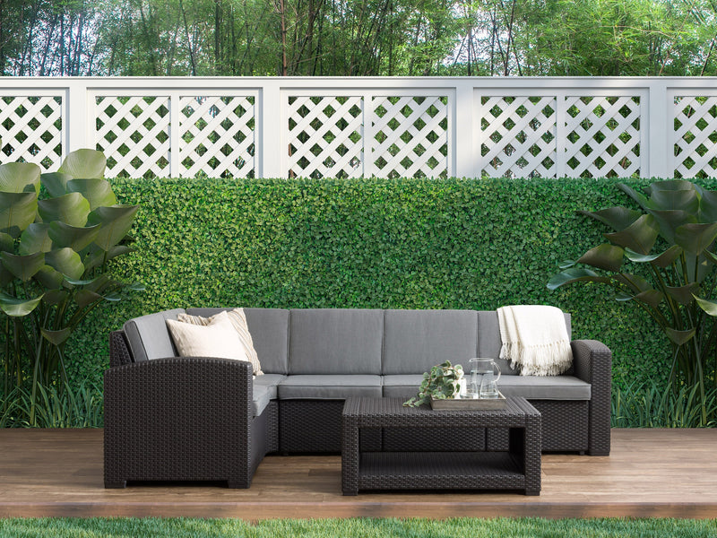 black and grey Outdoor Wicker Sectional Set, 6pc Lake Front Collection lifestyle scene by CorLiving