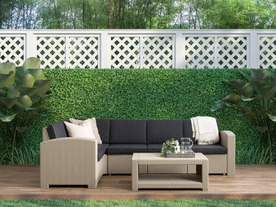 beige and black Outdoor Wicker Sectional Set, 6pc Lake Front Collection lifestyle scene by CorLiving#color_beige-and-black