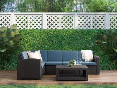 black and blue Outdoor Wicker Sectional Set, 6pc Lake Front Collection lifestyle scene by CorLiving#color_black-and-blue