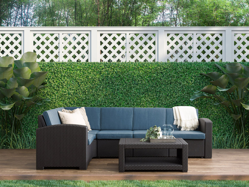 black and blue Outdoor Wicker Sectional Set, 6pc Lake Front Collection lifestyle scene by CorLiving