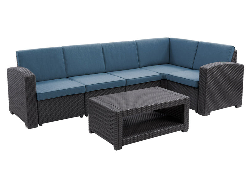black and blue Outdoor Wicker Sectional Set, 6pc Lake Front Collection product image by CorLiving