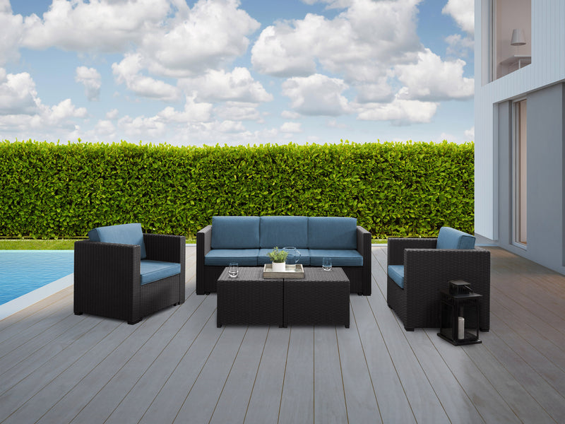 black and blue 5pc Patio Set Lake Front Collection lifestyle scene by CorLiving