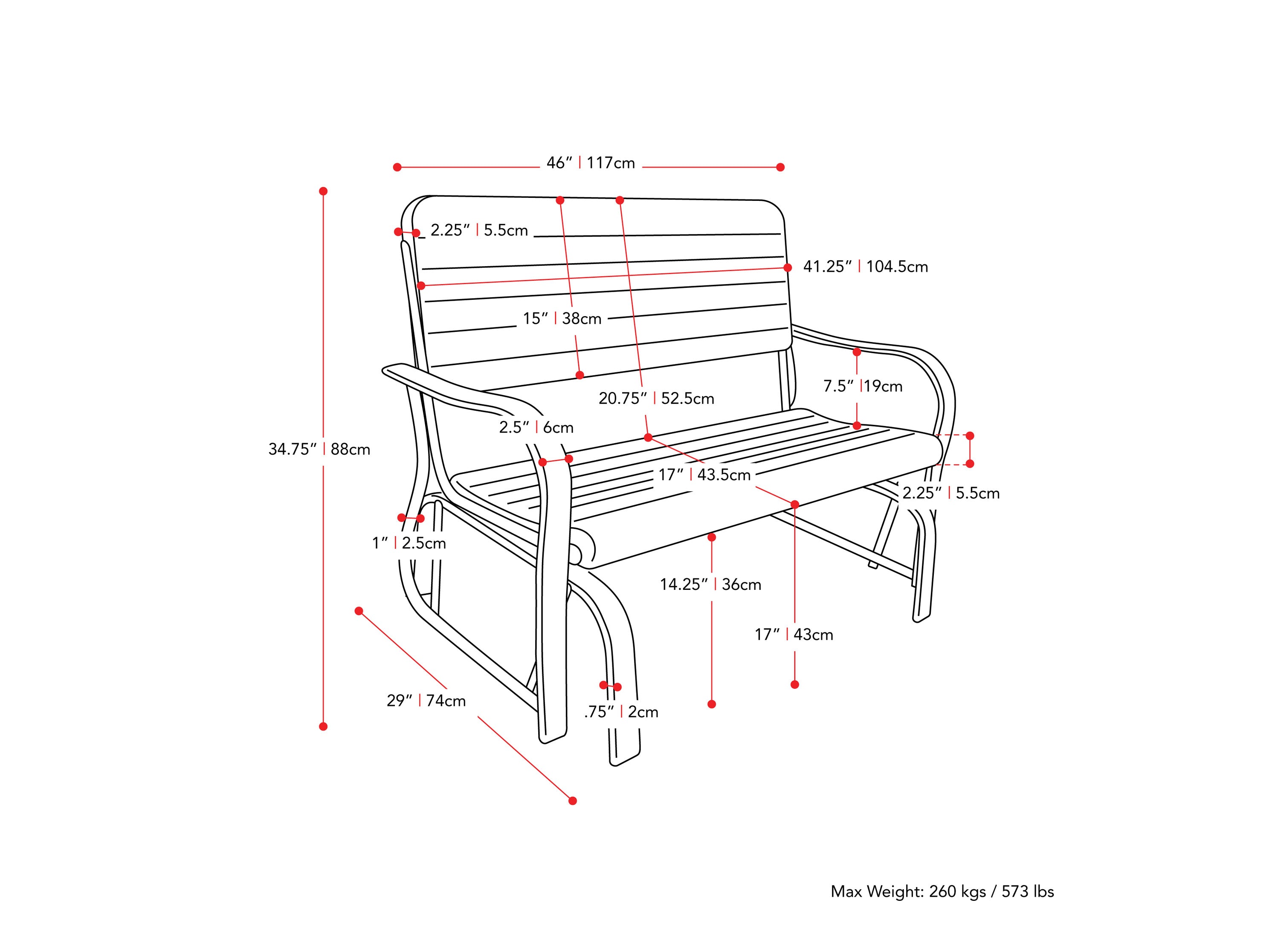 dark green Gliding Bench Lake Front Collection measurements diagram by CorLiving#color_dark-green