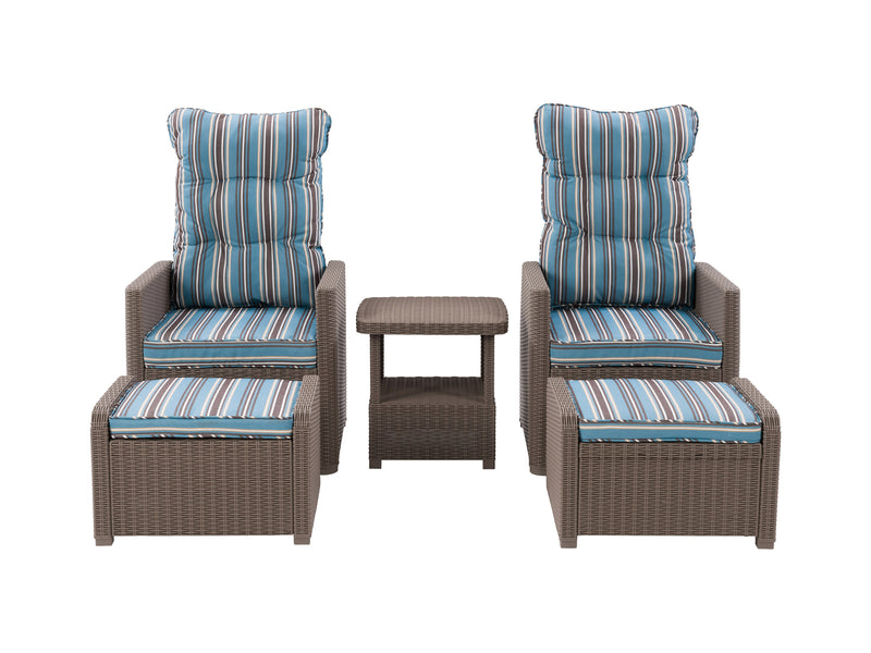 blue stripe Patio Recliner and Ottoman Set, 5pc Lake Front Collection product image by CorLiving