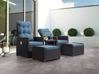black and blue Patio Recliner and Ottoman Set, 5pc Lake Front Collection lifestyle scene by CorLiving#color_black-and-blue