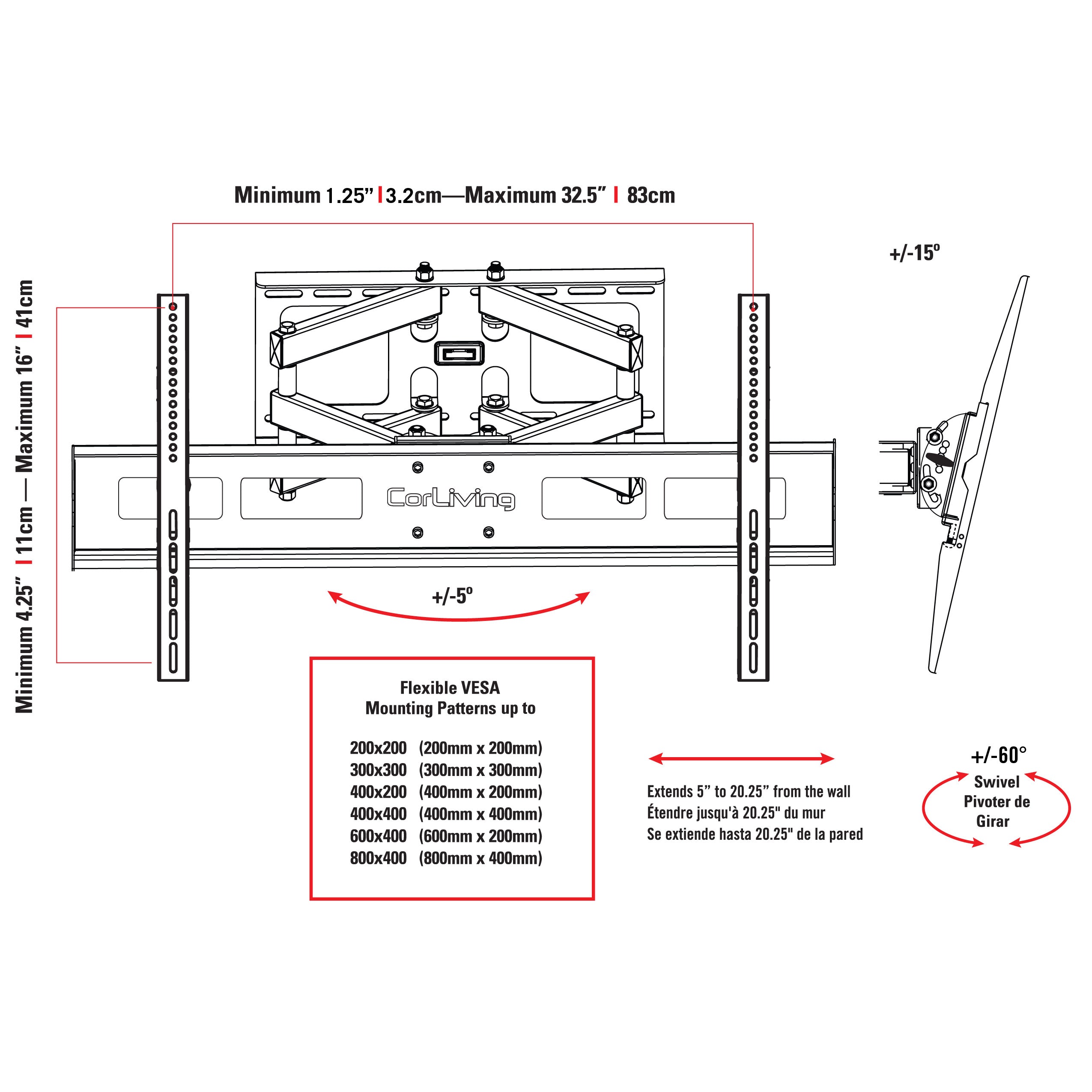 Full Motion TV Wall Mount for 40" - 80" TVs