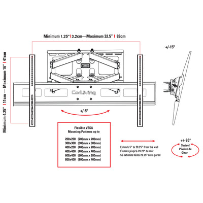 Full Motion TV Wall Mount for 40" - 80" TVs