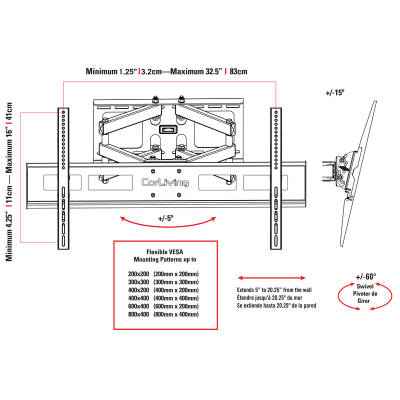 Full Motion TV Wall Mount for 40" - 80" TVs