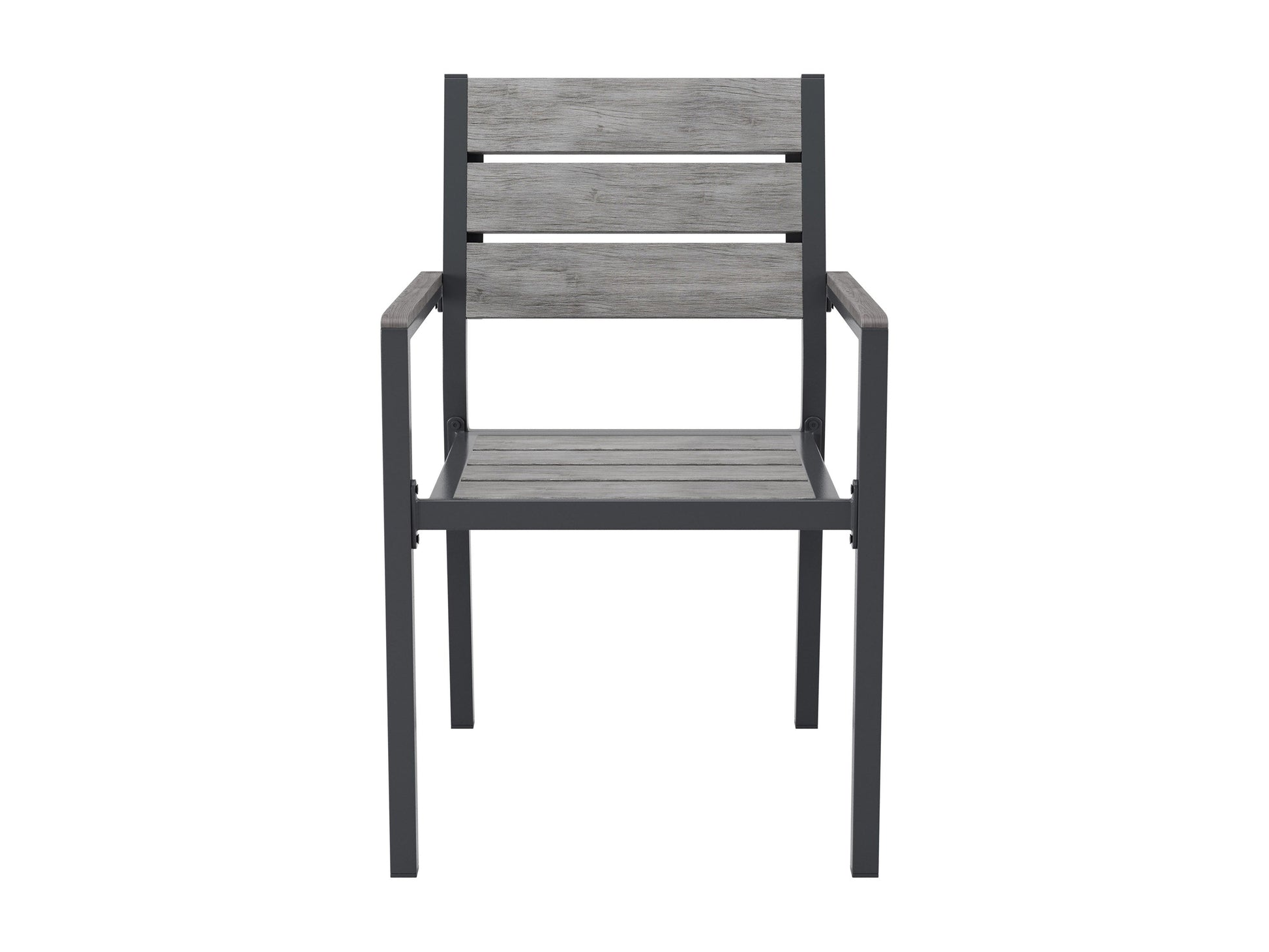 Set of 2 patio dining chairs with weather-resistant wicker, featuring beige cushions and a sturdy metal frame, perfect for outdoor dining.