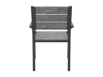 Set of 2 patio dining chairs with weather-resistant wicker, featuring beige cushions and a sturdy metal frame, perfect for outdoor dining.