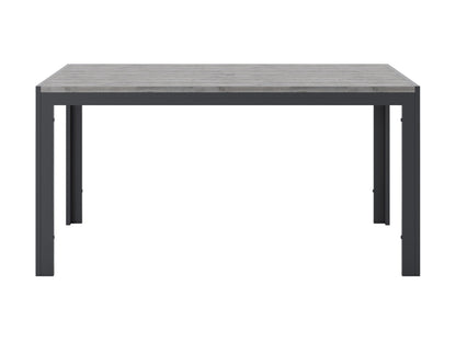 Modern rectangle outdoor dining table with sleek black metal frame and tempered glass top, ideal for patio settings. The table features a minimalist design and durable weather-resistant materials, perfect for outdoor gatherings.
