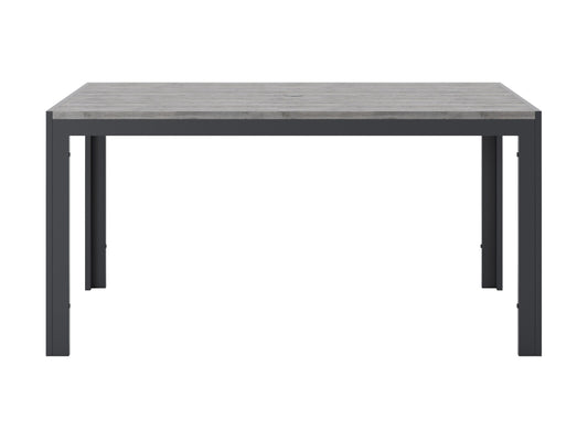 Modern rectangle outdoor dining table with sleek black metal frame and tempered glass top, ideal for patio settings. The table features a minimalist design and durable weather-resistant materials, perfect for outdoor gatherings.
