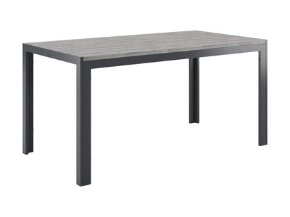 Modern rectangle outdoor dining table with sleek black metal frame and tempered glass top, ideal for patio settings. The table features a minimalist design and durable weather-resistant materials, perfect for outdoor gatherings.