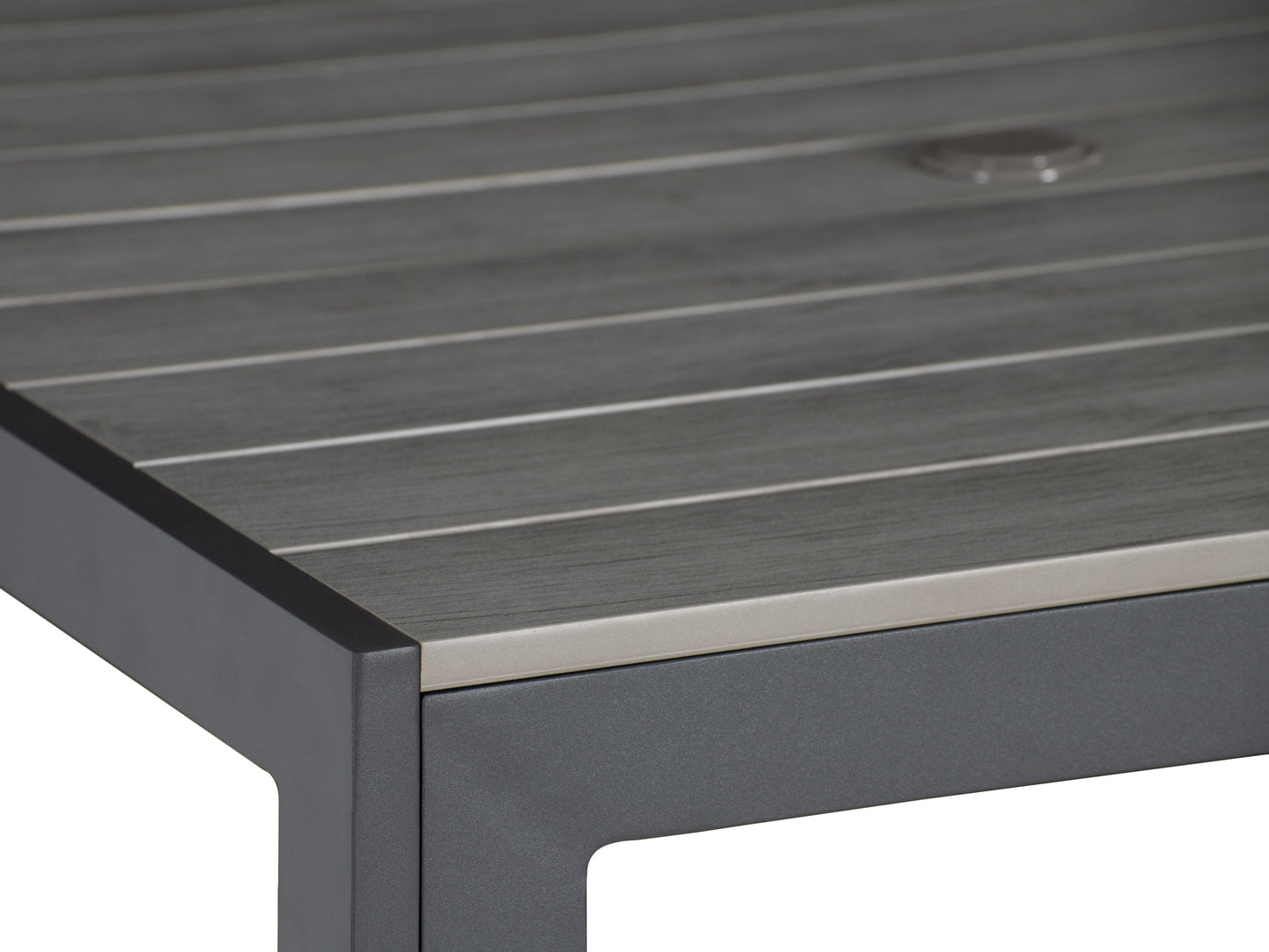 Square outdoor dining table with weather-resistant gray wicker frame, tempered glass top, and sturdy metal legs, perfect for patio or garden settings. Ideal for outdoor dining and entertaining.