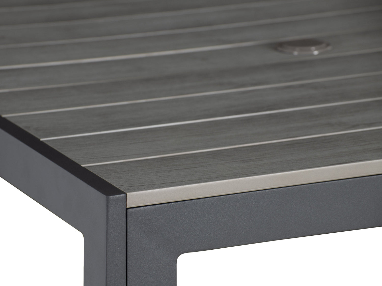 Square outdoor dining table with weather-resistant gray wicker frame, tempered glass top, and sturdy metal legs, perfect for patio or garden settings. Ideal for outdoor dining and entertaining.