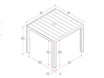 Square outdoor dining table with weather-resistant gray wicker frame, tempered glass top, and sturdy metal legs, perfect for patio or garden settings. Ideal for outdoor dining and entertaining.