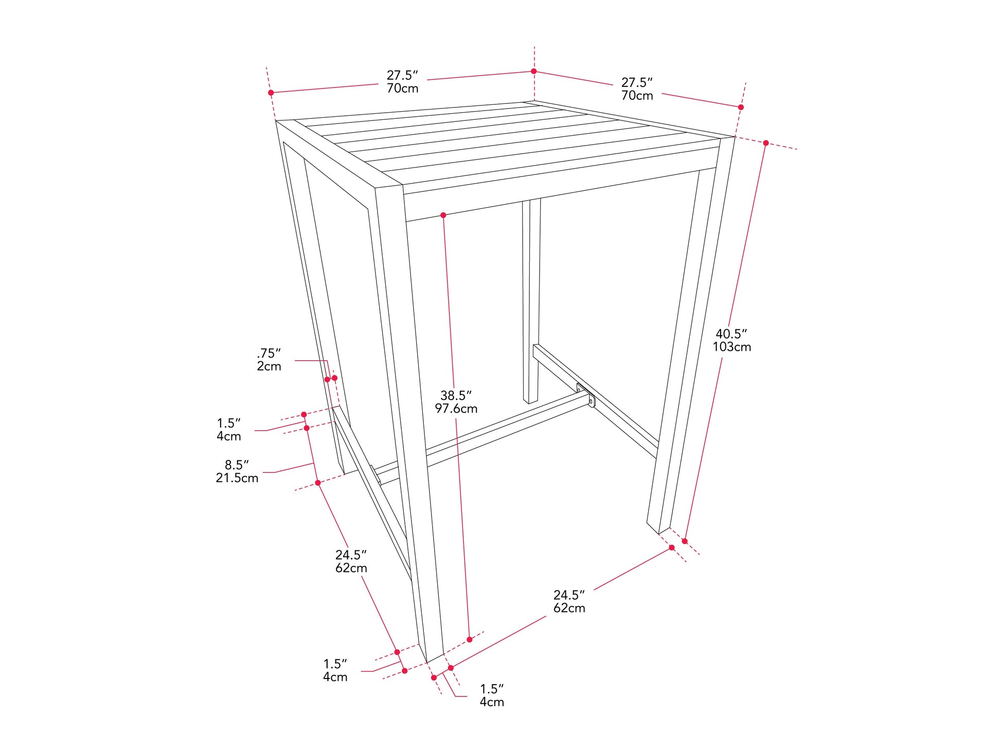 Sleek outdoor bar table with a black metal frame, tempered glass top, and built-in wine rack, perfect for patio or garden settings.