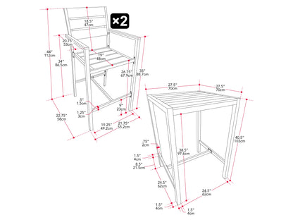 3-piece outdoor patio bar set with two brown wicker bar stools and a matching high-top table with a glass surface, featuring durable, weather-resistant materials perfect for backyard or garden use.