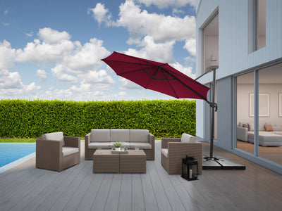 wine red offset patio umbrella, 360 degree 100 Series lifestyle scene CorLiving#color_wine-red