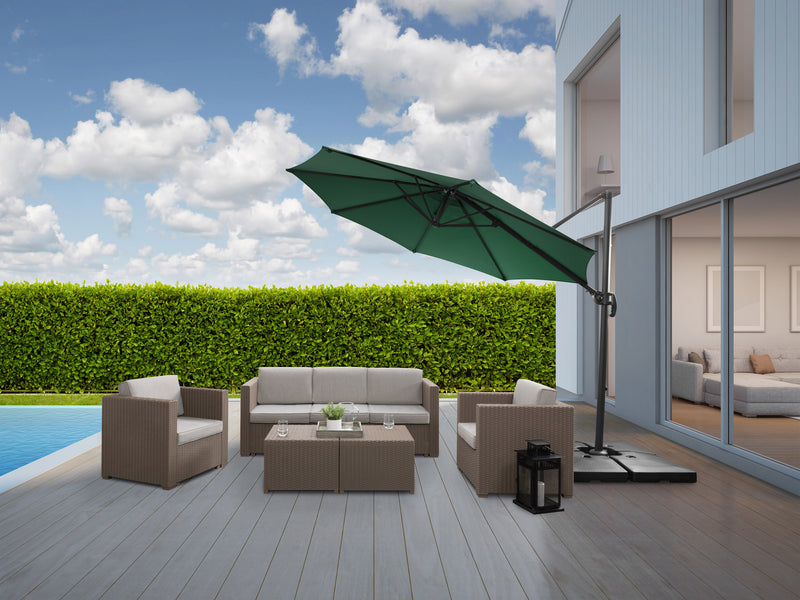 dark green offset patio umbrella, 360 degree 100 Series lifestyle scene CorLiving