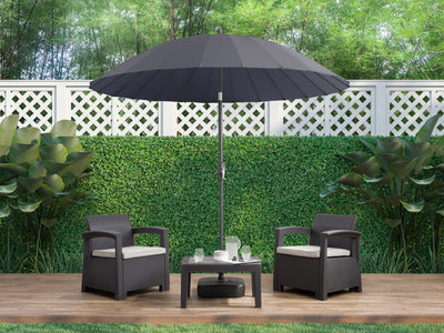 grey parasol umbrella, tilting Sun Shield lifestyle scene CorLiving#color_grey
