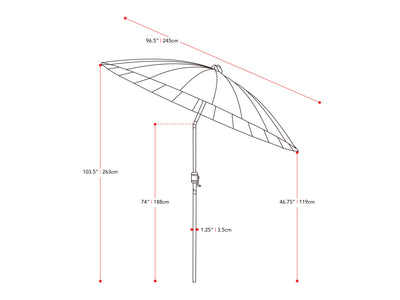 navy blue parasol umbrella, tilting Sun Shield measurements diagram CorLiving#color_navy-blue