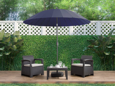 navy blue parasol umbrella, tilting Sun Shield lifestyle scene CorLiving#color_navy-blue