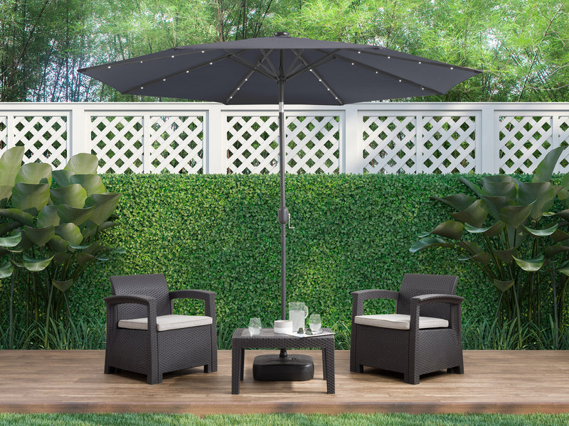 grey led umbrella, tilting Skylight lifestyle scene CorLiving